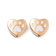 Alloy Enamel Beads, Heart with Paw Print Pattern, Golden, White, 11x11.5x3mm, Hole: 1mm(FIND-G077-03G-04)