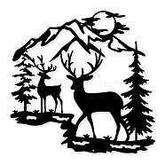 Iron Wall Art Decorations, for Front Porch, Living Room, Kitchen, Christmas Reindeer, Mountain & Forest, 300x295x1mm(HJEW-WH0067-008)