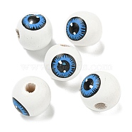 Printed Wood European Beads, Eyeball Round Beads, Dodger Blue, 19~20mm, Hole: 4mm(WOOD-G022-16B)