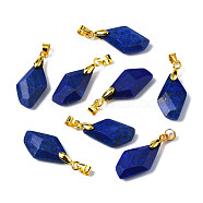 Natural Lapis Lazuli Pendants, with Light Gold Brass Findings, Faceted, Electroplate, Dyed, Polygon, 19.5x11.5x5.5mm, Hole: 3.5x4mm(G-Q998-008A)