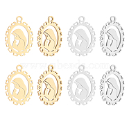 Unicraftale 12Pcs 2 Colors Ion Plating(IP) 201 Stainless Steel Pendants, Cut, Oval with Woman, Golden & Stainless Steel Color, 17.5x12.5x1mm, Hole: 1.5mm, 6pc/style(STAS-UN0029-76)
