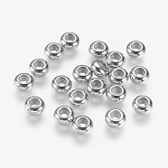 201 Stainless Steel Beads, with Rubber Inside, Slider Beads, Stopper Beads, Rondelle, Stainless Steel Color, 6x3mm, Hole: 2mm(STAS-G142-6mm-P)