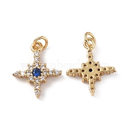 Brass Micro Pave Cubic Zirconia Charms, Real 18K Gold Plated, with Jump Ring, Star, Midnight Blue, 15x12x2.5mm, Hole: 2.6mm(KK-E068-VF315)