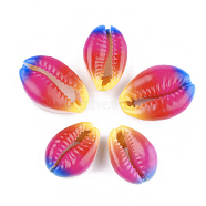 Printed Cowrie Shell Beads, No Hole/Undrilled, Camellia, 20~25x13~17x7~8mm(SSHEL-T007-14D)