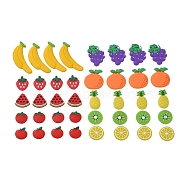 PVC Plastic Cabochons, Watermelon, Apple, Strawberry, Grape, Orange, Lemon, Banana, Pineapple, Tomato, Kiwi, Mixed Color, 20~64x18~33.5x2~4mm, 40pcs/set(PVC-X0001-01)