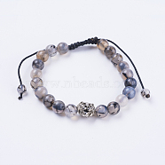 Adjustable Nylon Cord Braided Bead Bracelets, with Natural Agate Beads & Alloy Findings, 2-1/4 inch(56mm)(BJEW-F308-59C)