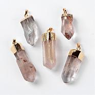 Natural Quartz Crystal Pointed Pendants, Rock Crystal, with Brass Findings, Faceted, Bullet, Clear, Golden Metal Color, 38~55x10~17mm, Hole: 7x5mm(G-M006-M02)