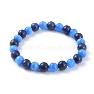 Natural Lapis Lazuli(Dyed) Stretch Bracelets, with Cat Eye Round Beads, 2-3/8 inch(6cm)(BJEW-JB04506-04)