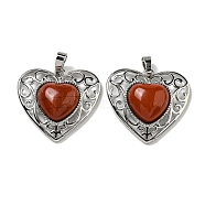 Natural Red Jasper Peach Love Heart Pendants, Rack Plating Brass Hollow Heart Charms, Cadmium Free & Lead Free, 29.5x30.5x7.5mm, Hole: 7.5x5mm(G-G158-01D)