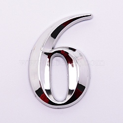 Plastic & PVC Number Sign Labels, Silver, Num.6, 6: 67.5x44x8mm(KY-WH0023-B06-01)