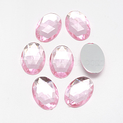 Acrylic Rhinestone Flat Back Cabochons, Faceted, Bottom Silver Plated, Oval, Pink, 18x13x4.5mm(X-GACR-Q011-13x18-06)