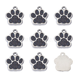 Alloy Enamel Charms, with Glitter Powder, Dog Paw Prints, Platinum, Black, 17.7x16.6x2mm, Hole: 2mm(X1-ENAM-TAC0001-05J)