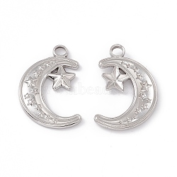 Non-Tarnish 304 Stainless Steel Pendants, Moon with Star, Stainless Steel Color, 24x16x2mm, Hole: 3mm(X-STAS-K242-02P)