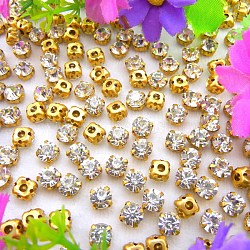 Flat Round Sew on Rhinestone, Glass Crystal Rhinestone, Multi-Strand Links, with Brass Prong Setting, Crystal, 4mm, about 1400~1440pcs/bag(FIND-PW0012-01B-01)
