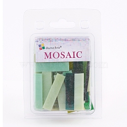 Glass Mosaic Tiles Cabochons, for Crafts Art, Rectanglee, Green, 40.5~42.5x10~10.5x2.5~3mm, about 200g/box(GLAA-G072-05C)