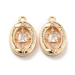 Brass Micro Pave Cubic Zirconia Charm, with Glass, Oval, Real 18K Gold Plated, 13.3x8.5x2.8mm, Hole: 1mm(KK-E090-07G)