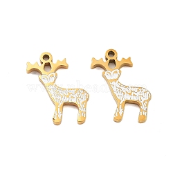 Ion Plating(IP) 304 Stainless Steel Pendants, Christmas Theme Enamel Charms, Golden, Deer, 15x12.5x1.5mm, Hole: 1.2mm(STAS-S140-02I)