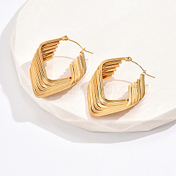 Real 18K Gold Plated 304 Stainless Steel Multi Layered Hoop Earrings, Rhombus, 40x30mm(UF5198-2)