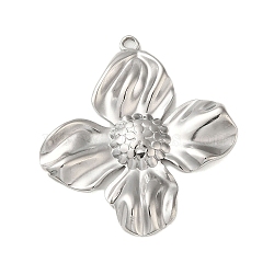 Non-Tarnish 304 Stainless Steel Pendants, Flower Charm, Stainless Steel Color, 32x29x2.5mm, Hole: 1.5mm(STAS-S123-04P-03)