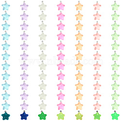 84Pcs 7 Colors Luminous Transparent Resin Pendants, Star Charms, Glow in Dark, with Stainless Steel Color Plated 304 Stainless Steel Loops, Mixed Color, 25x23x8.5mm, Hole: 1.8mm, 12pcs/color(RESI-SZ0003-26)