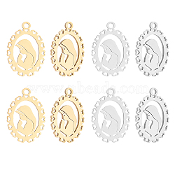 Unicraftale 12Pcs 2 Colors Ion Plating(IP) 201 Stainless Steel Pendants, Cut, Oval with Woman, Golden & Stainless Steel Color, 17.5x12.5x1mm, Hole: 1.5mm, 6pc/style(STAS-UN0029-76)