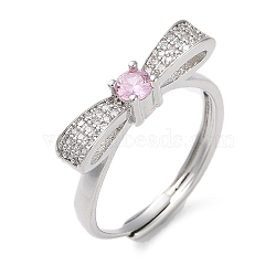 Adjustable Brass with Cubic Zirconia Rings, Bowknot, Inner Diameter: 19mm(RJEW-B056-08)