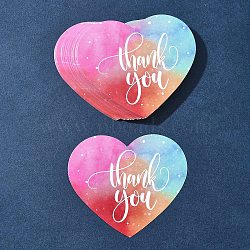 Coated Paper Thank You Greeting Card, Heart with Word Thank You Pattern, for Thanksgiving Day, Colorful, 60x70x0.3mm, Hole: 4mm, 30pcs/bag(DIY-FS0007-76B)