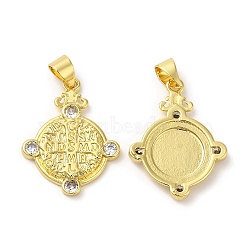 Brass Micro Pave Cubic Zirconia Pendants, Lead Free & Cadmium Free, Flat Round, Real 18K Gold Plated, 22.5x17x2.5mm, Hole: 5x3.5mm(KK-M246-42G)