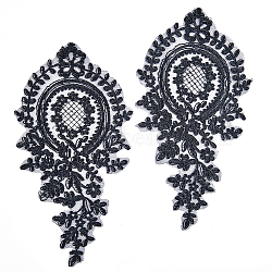 Polyester Embroidery Flower Lace Appliques, Sew on Ornament Accessories, Black, 260x145x1.5mm(DIY-WH0409-61)