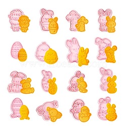 16Pcs Easter Theme Plastic Cookie Cutters, Cookies Moulds, DIY Biscuit Baking Tools, Rabbit & Chick & Egg & Lamb & Flower, Mixed Patterns, Pink, 20mm(EAER-PW0001-062A-02)