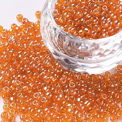 Glass Seed Beads, Trans. Colours Lustered, Round, Orange, 3mm, Hole: 1mm, about 10000pcs/pound(SEED-A006-3mm-109)