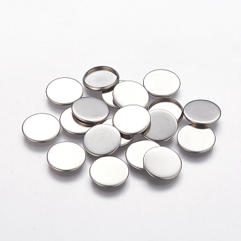 Tarnish Resistant Flat Round 304 Stainless Steel Plain Edge Bezel Cups, Cabochon Settings, Stainless Steel Color, 14x2mm
