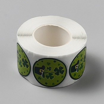 Clover Paper Stickers, Self-Adhesive Paper Gift Tag Stickers, for Party, Decorative Presents, Yellow Green, 25mm, 500pcs/roll