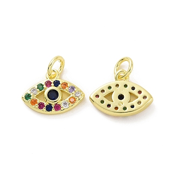 Brass Micro Pave Colorful Cubic Zirconia Charms, with Jump Ring, Eye Charm, Real 18K Gold Plated, 10x13x2.5mm, Hole: 3.2mm
