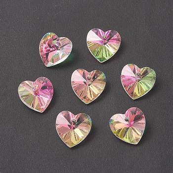 Faceted Glass Charms, Heart, Back Plated, Clear AB, 14x14x7.5mm, Hole: 1.4mm