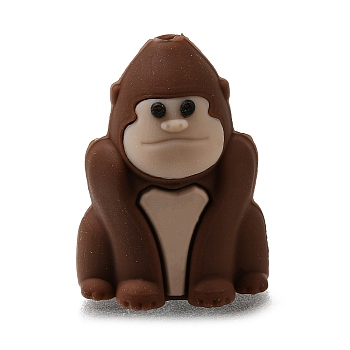 Silicone Beads, Focal Beads, Orangutan, Saddle Brown, 28.5x21.5x16.5mm, Hole: 3mm