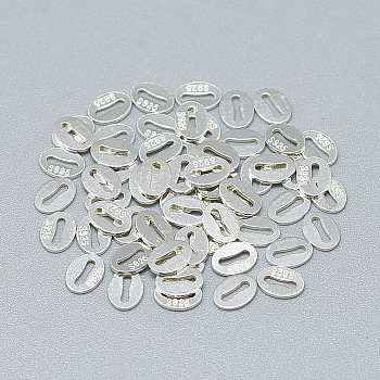 925 Sterling Silver Slice Chain Tabs, Oval with Bone Design, with 925 Stamp, Silver, 5.5x4x0.5mm