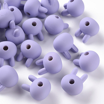 Acrylic Beads, Rubberized Style, Half Drilled, Rabbit, Lilac, 19x16.5x14.5mm, Hole: 3.5mm