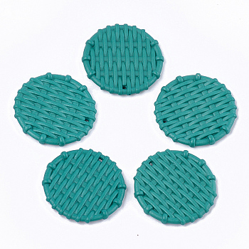 Acrylic Pendants, Imitation Woven Rattan Pattern, Flat Round, Dark Cyan, 38x5mm, Hole: 1.5mm