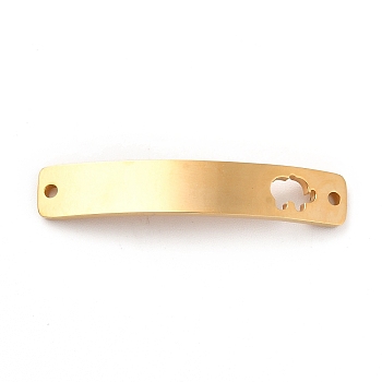 304 Stainless Steel Connector Charms, Curve Rectangle with Pattern, Golden, Elephant Pattern, 34.5x6x1.5mm, Hole: 1.5mm