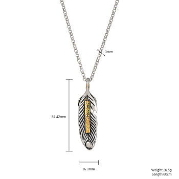 Feather Pendant Necklaces,  Stainless Steel Rolo Chain Necklaces
