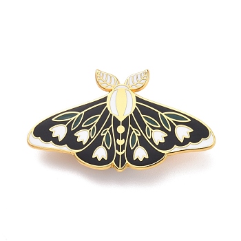 Butterfly with Flower Enamel Pin, Exquisite Alloy Enamel Brooch for Backpack Clothes, Golden, White, 25x45x8.5mm, Pin: 0.7mm