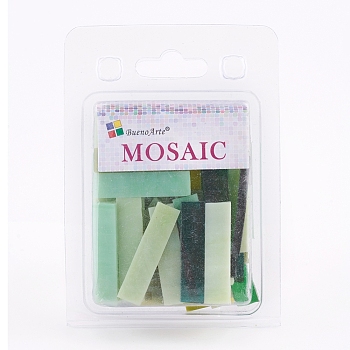 Glass Mosaic Tiles Cabochons, for Crafts Art, Rectanglee, Green, 40.5~42.5x10~10.5x2.5~3mm, about 200g/box