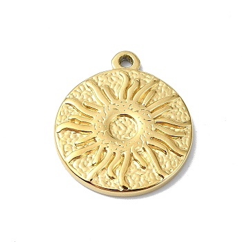 Ion Plating(IP) 304 Stainless Steel Pendants, Real 18K Gold Plated, Flat Round Charm, Sun, 17.5x15.5x2mm, Hole: 1.2mm