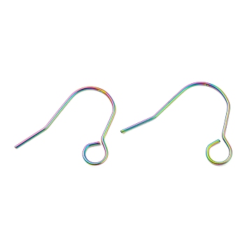 304 Stainless Steel Earring Hooks, Ear Wire with Horizontal Loop, Rainbow Color, 20 Gauge, 24x29x1mm, Hole: 5mm, Pin: 0.8mm