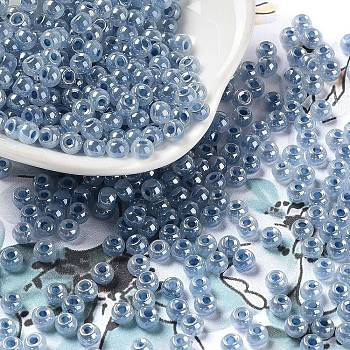Glass Seed Beads, Ceylon, Round Hole, Round, Steel Blue, 4x3mm, Hole: 1.5mm, 7500pcs/pound