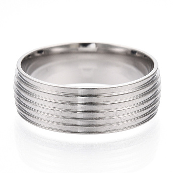 201 Stainless Steel Grooved Finger Ring Settings, Ring Core Blank for Enamel, Stainless Steel Color, 8mm, Size 11, Inner Diameter: 21mm