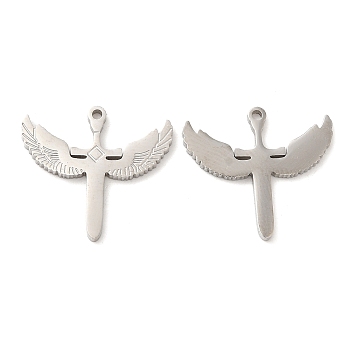 316L Surgical Stainless Steel Pendants, Laser Cut, Sword with Wing Charms, Stainless Steel Color, 16.5x18x1mm, Hole: 1mm