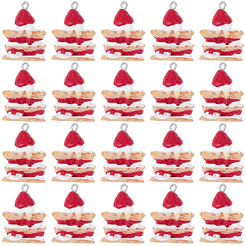 20Pcs Opaque Resin Pendants, with Platinum Tone Iron Loops, Imitation Food, Cake Charms, Bisque, 29x20x11mm, Hole: 1.8mm