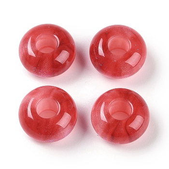 Resin European Beads with Glitter Powder, Large Hole Beads, Rondelle, FireBrick, 13.5x7.5mm, Hole: 5mm